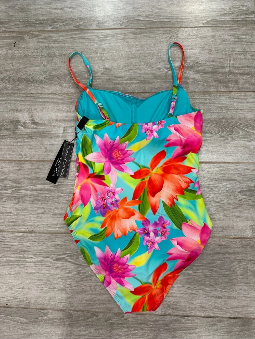La Blanca Turquoise Floral One-Piece Swimsuit size 14